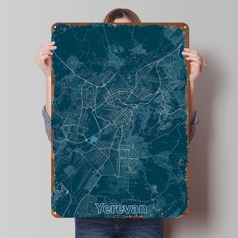 Home Decor Yerevan - Yerevan stadskaart posterkaart metalen borden decoratie