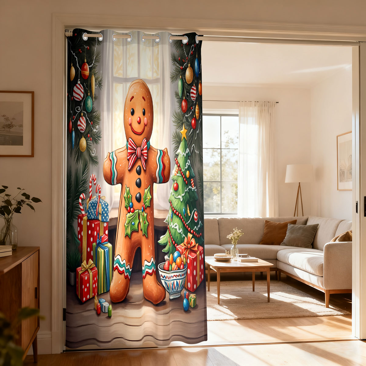 Home Decor Curtain - Kerst Gingerbread Man Kerstdecoratie Enkel paneel