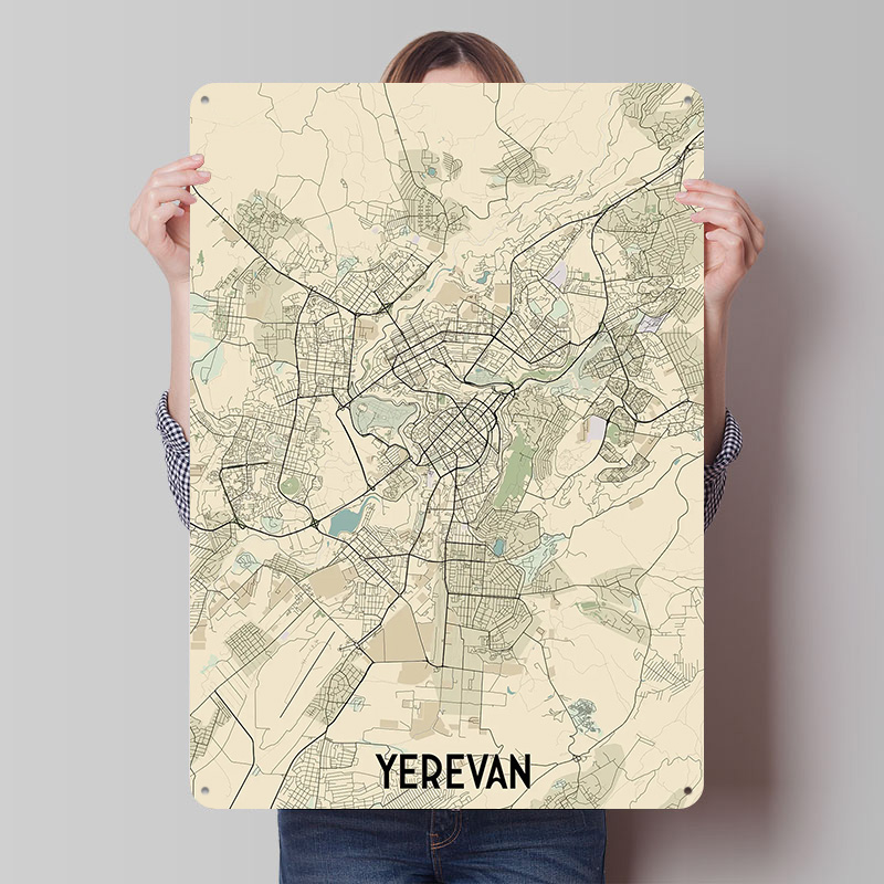 Home Decor Yerevan - Yerevan stadskaart blikken poster aangepaste wanddecoratie