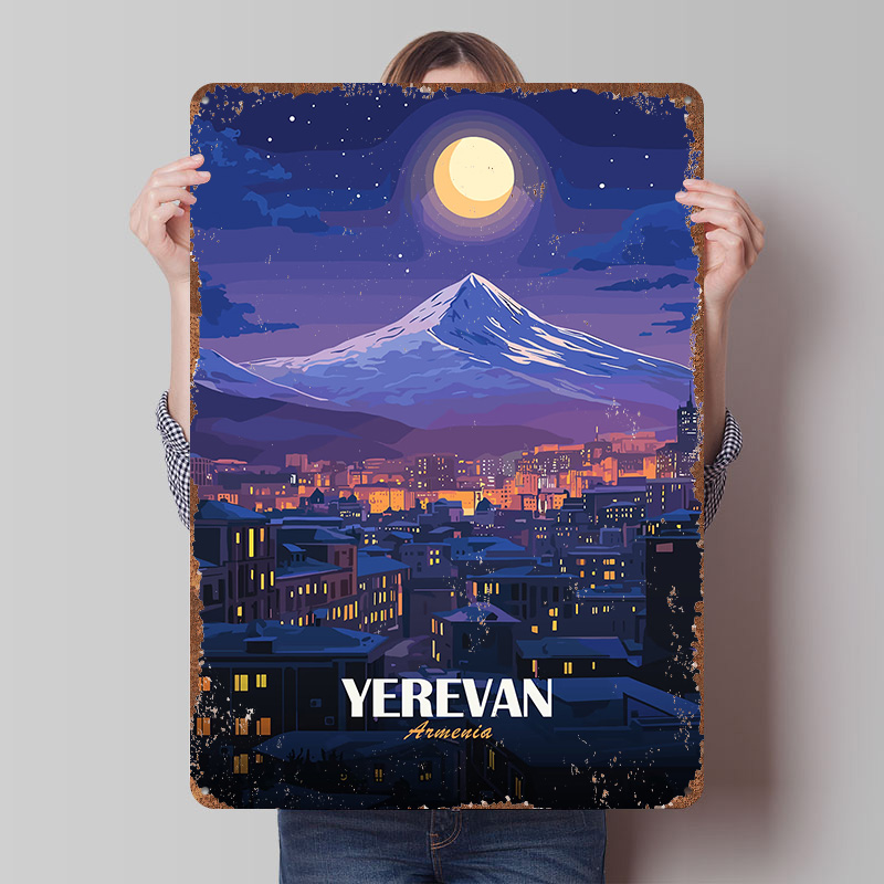 Home Decor Yerevan - Yerevan Armenië Nachtlandschap Metalen Poster Aangepaste