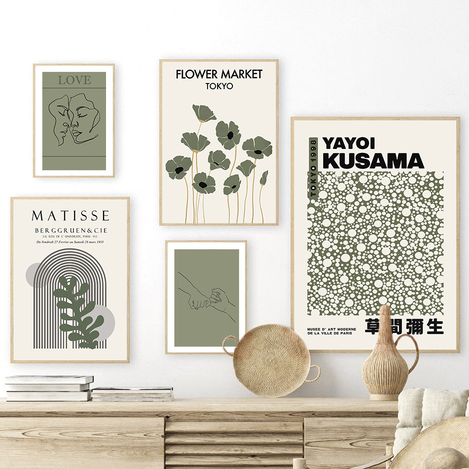 Home Decor Green - Sage Green Yayoi Kusama Matisse Bloem