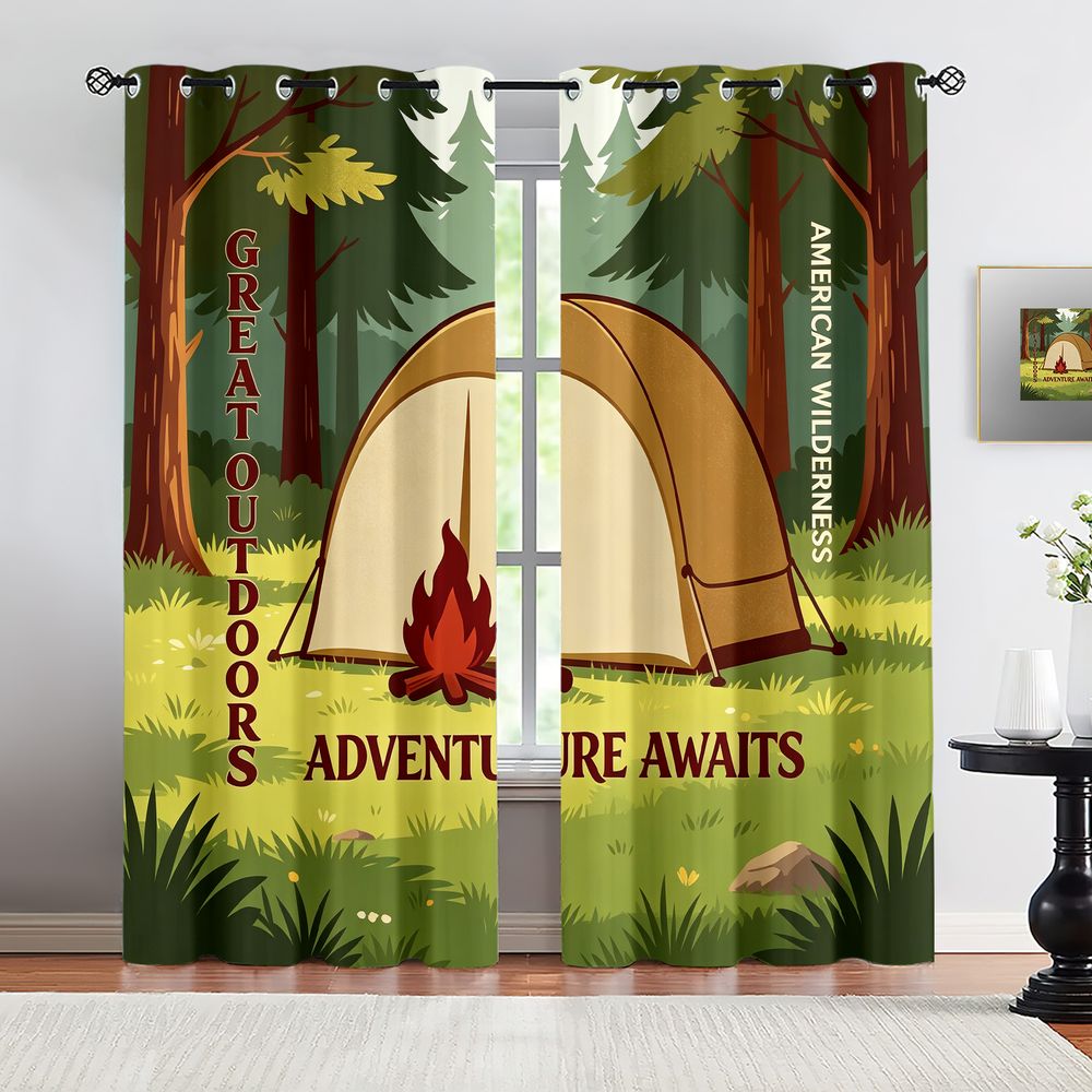 Home Decor Curtain - Camping Scene Print Gordijnen, Rustieke Natuur