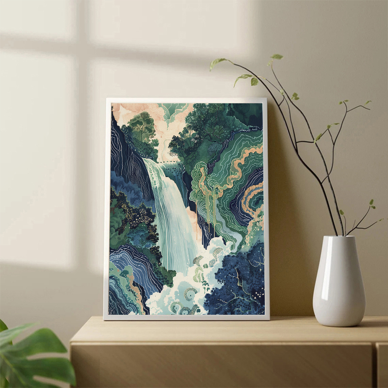 Home Decor Green - Hokusai Ukiyo-e Blauw Groene Japanse Waterval