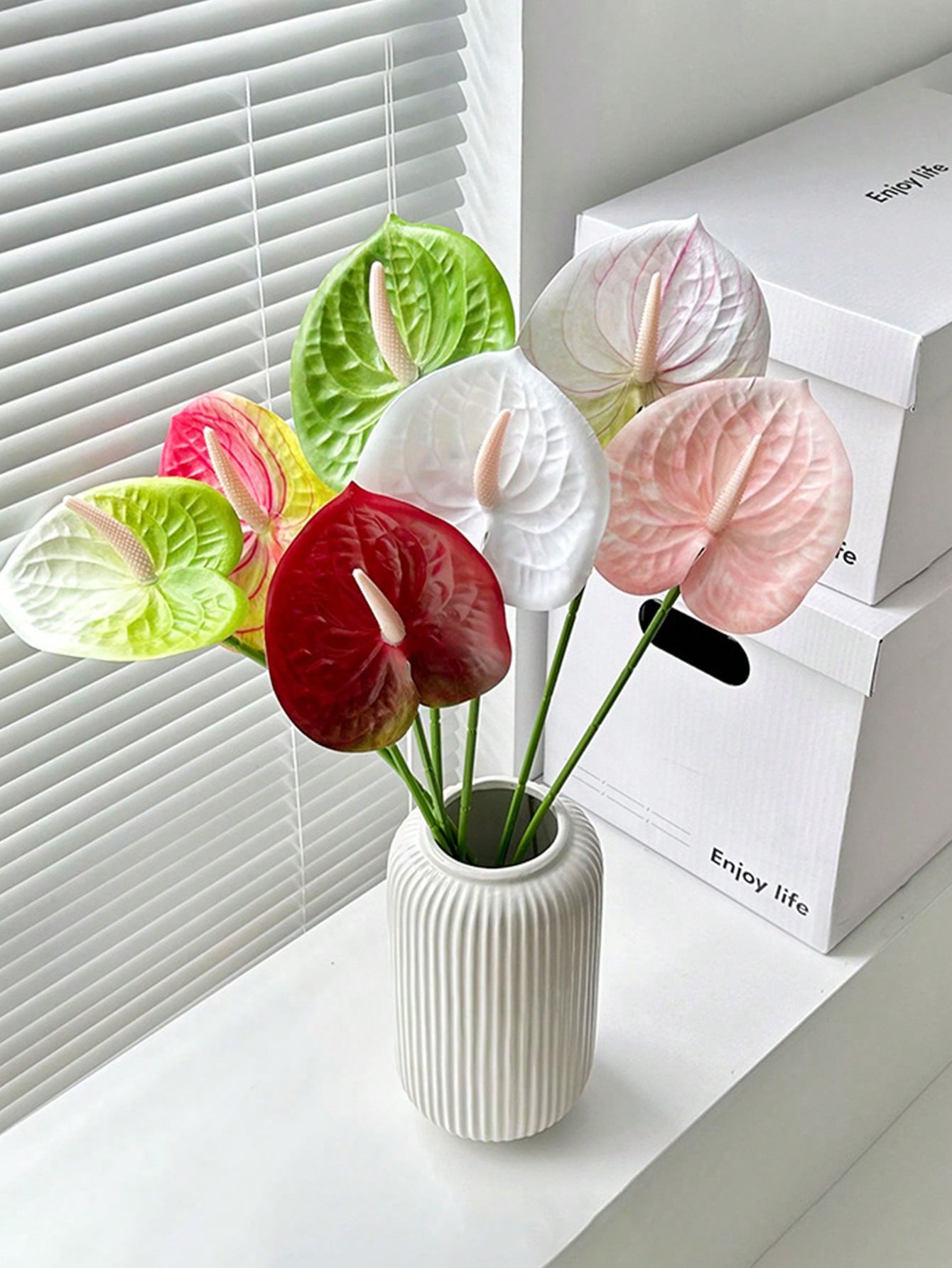 Home Decor Center - 1/5 stks Kunstmatige Anthurium Bloemen Real