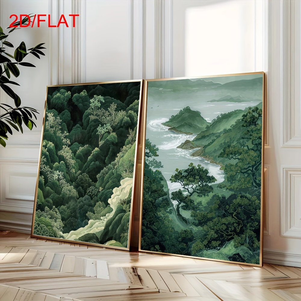 Home Decor Green - 2 stuks moderne groene bos berg
