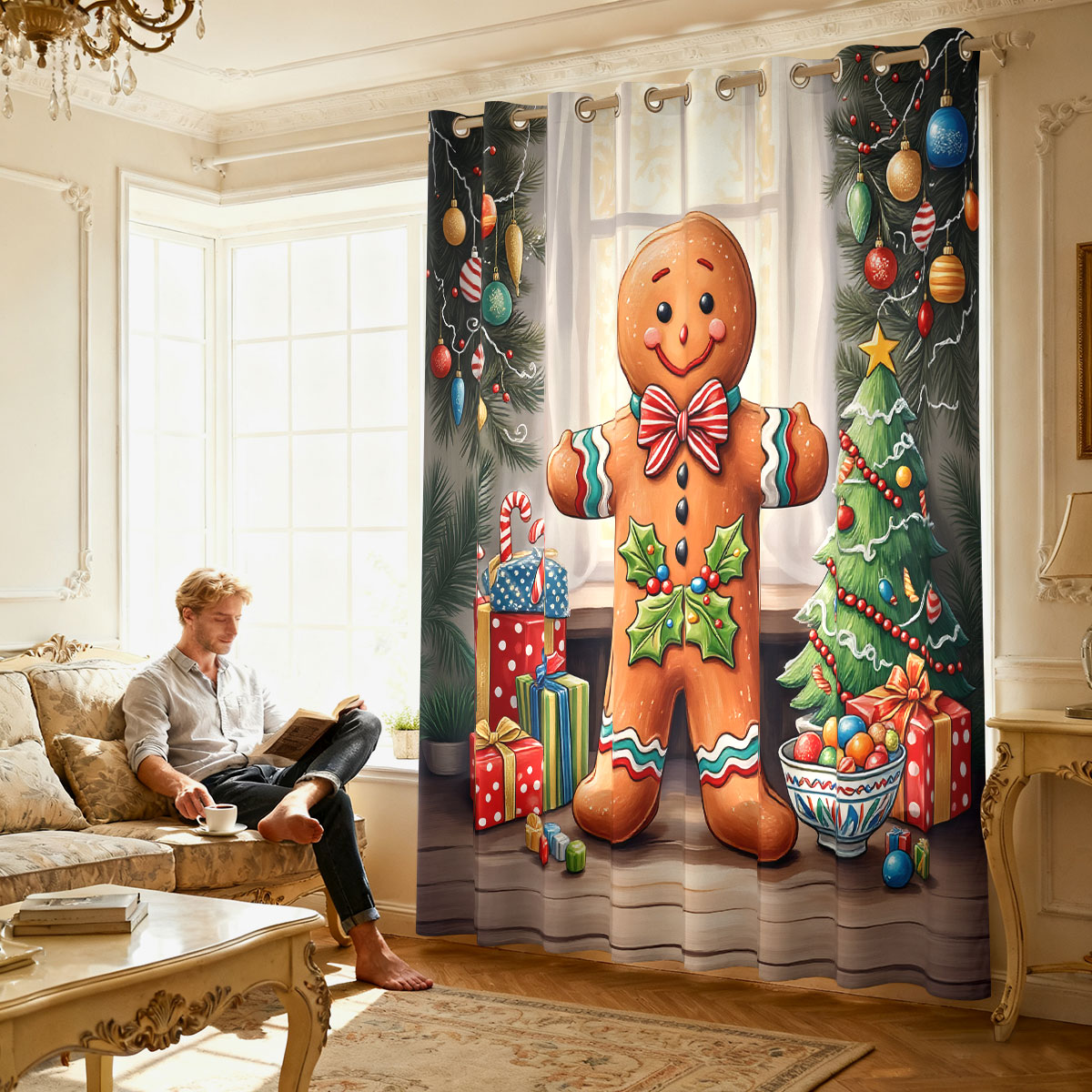 Kerst Gingerbread Man Kerstdec - Home Decor Curtain recensie en prijs