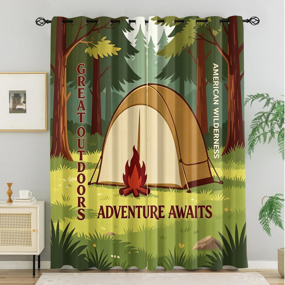 Camping Scene Print Gordijnen, - Home Decor Curtain recensie en prijs