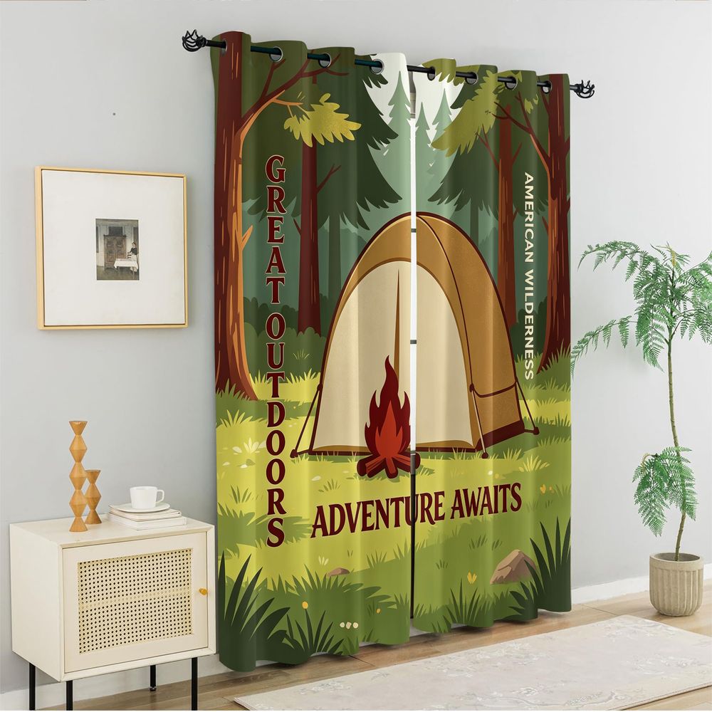 Camping Scene Print Gordijnen, - Home Decor Curtain recensie en prijs
