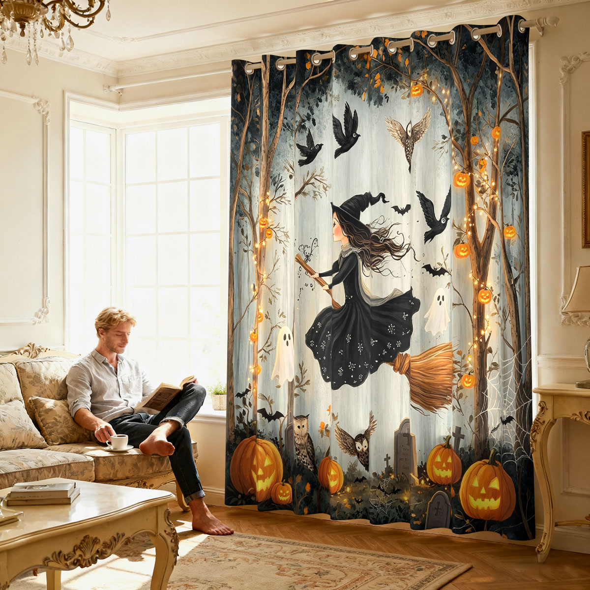1PC Halloween Heks Pompoen Gho - Home Decor Curtain recensie en prijs